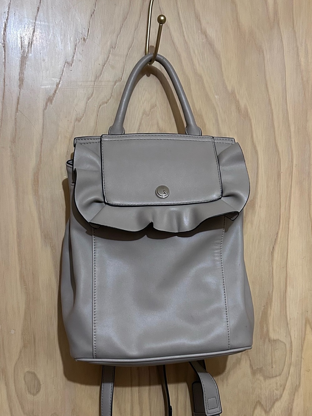 Nine West Taupe Ruffle-Trim Backpack